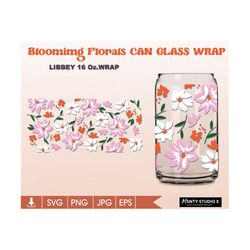 blooming flower ,libbey 16oz can glass svg, mothers day svg,spring flowers svg ,coffee glass can, beer glass svg png dxf