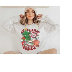 Retro Christmas Sweatshirt | Christmas Vibes Sweatshirt, Family Christmas Gifts, Christmas Sweater Women, Cute Christmas