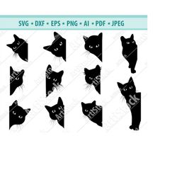 Cat SVG, Black cat svg, Peeking cat clipart, Peeping cat SVG, Halloween cat svg, cricut silhouette, Cat clipart Cut Cutt