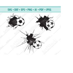 ball through wall svg, football crashing through wall svg,  soccer svg, ball punches a hole, balls clipart, soccer ball