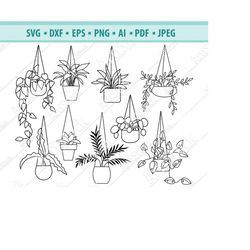 plants svg, potted plants svg, houseplants svg, flower pot clipart, gardening svg, hanging plants in pots, file for cric