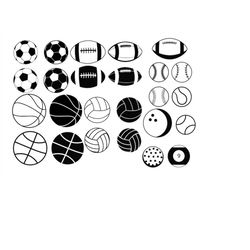 sports balls svg, sports ball clipart, baseball ball, basketball ball, football ball, soccer ball, softball