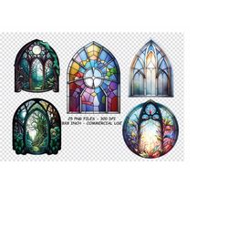 stained glass window watercolor clipart, stained glass window watercolor png, transparent background png