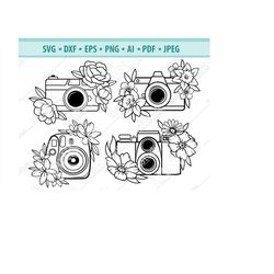 camera svg, floral camera svg, photography svg, photographer svg, camera clipart, camera flower svg for cricut silhouett