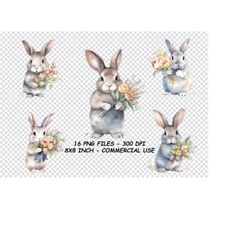watercolor bunny with flowers clipart png, watercolor bunny with flowers png files, transparent background png