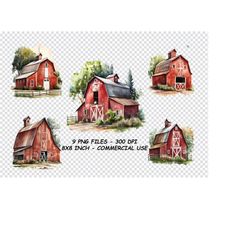 red farm barn watercolor clipart, farmhouse watercolor png, farmers house png, farm house watercolor, farm life