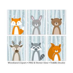 woodland animals cute winter clip art poster & vectors - invitation, crafting, baby shower, scrapbooking - woodland anim