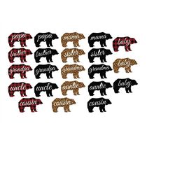 bear family svg, bear family clipart, mama bear svg, papa bear svg, leopard pattern svg, buffalo plaid svg