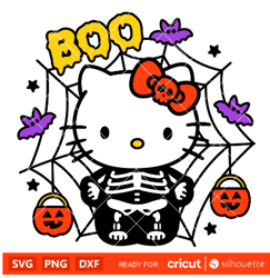 boo skeleton kitty svg spider web hello kitty svg halloween svg kawaii svg cricut silhouette vector cut file