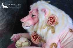 lion marshmallow realistic plush animals. ooak toy. pink lion stuffed toy