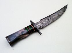 custom handmade damascus steel hunting bowie knife fixed blade knife