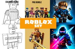 digital roblox design bundle - icons, png files, and coloring pages