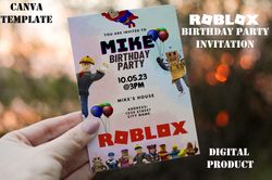 roblox adventure birthday invitation - editable digital template