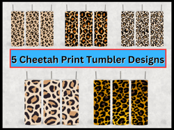 5 cheetah print tumbler design bundle - png images - 20 oz skinny tumbler designs sublimation printing