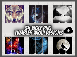 34 wolf tumbler design bundle - png images - 20 oz skinny tumbler designs sublimation printing