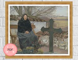 cross stitch pattern ,churchyard at flong,pdf instant download ,full coverage, famous painting,laurits andersen ring