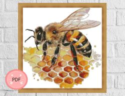 cross stitch pattern ,watercolor bee with honeycomb 2,pdf , instant download , animal x stitch chart,nature