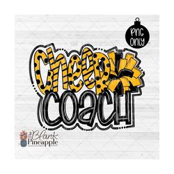 Cheerleading Design PNG, Cheer Coach with Pom Pom in Yellow and Black PNG, Cheerleading Sublimation Design, Cheer Shirt