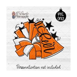 Cheerleading Design PNG, Cheer Megaphone and Pom Pom with 'Cheer' in Orange PNG, Cheer Sublimation Png, Cheer shirt desi