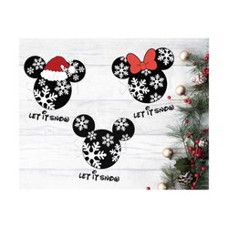 let it snow mickey snowflake.  mickey santa.  minnie snowflake.  disneyland at christmas vacation shirt.