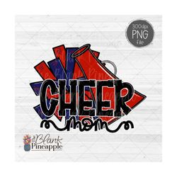 cheer design png, cheer mom pom pom and megaphone in red and navy blue png, cheer sublimation design, cheerleading png,