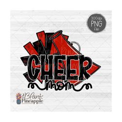 cheer design png, cheer mom pom pom and megaphone in red and black png, cheer sublimation design, cheerleading png, chee