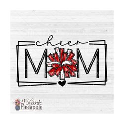 Cheer Design PNG, Cheer Mom with Red and White Pom Poms PNG, Cheer sublimation design, Cheerleading design, Cheerleading