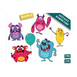 bundle halloween monsters svg, png digital download, halloween character clipart and cut files