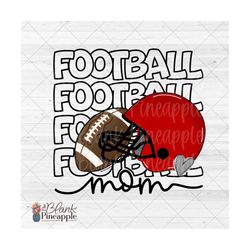football design png, football mom outline helmet and football in red png, football mom png, football mom sublimation des