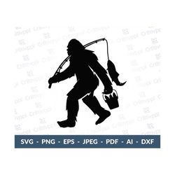 bigfoot svg, fishing svg png, shirt design, cricut cameo, silhouette, vinyl decal, iron on, heat transfer vinyl, infusib