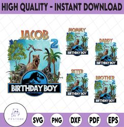 personalized name and age dinosaur birthday boy png, matching birthday png, family birthday t-rex, custom dinosaur png