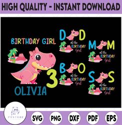 family matching dinosaur birthday girl svg, cute pink dino personalized birthday png, digital download