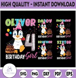 personalized name birthday penguin png, penguin birthday girl, daddy mommy of the birthday, personalized family birthday