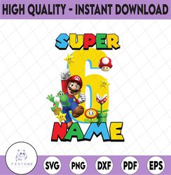 personalized name and age super mario birthday png, custom mario png, super mario family birthday party png, digital