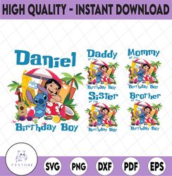 personalized name and age lilo and stitch png, family birthday stitch png, lilo and stitch family boy girl png,  digital