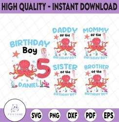 personalized name age octopus birthday family, undersea birthday boy png, matching family birthday png, digital download