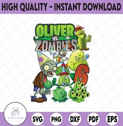 custom plants vs zombies png, personalization name and age gaming birthday zombies design png, print instant digital