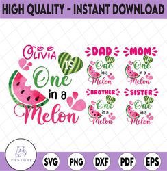 personalized name one in a melon png, watermelon birthday png, cute matching melon family personalized watermelon png