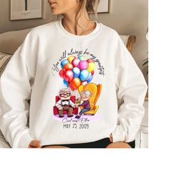 disney pixar up chairs sweatshirt, her carl his ellie shirt, pixar up chairs, disney up carl and ellie shirt, adventure