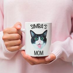 custom cat photo mug, cat face mug, custom cat mug, pet portrait mug, personalized cat mug, custom cat mom mug, cat moth