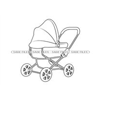 stroller outline svg, stroller carriage svg, baby carriage svg, stroller clipart, files for cricut, cut files for silhou