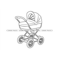 stroller outline 2 svg, stroller carriage svg, baby carriage svg, stroller clipart, files for cricut, cut files for silh