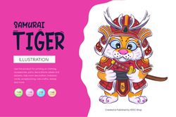 cartoon samurai tiger, t-shirt, png, svg.