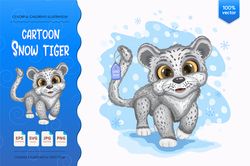 cartoon snow tiger. t-shirt, png, svg