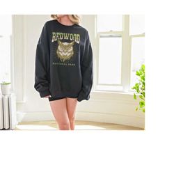 Redwood National Park Sweatshirt, Retro California Shirt, Boho Vintage Graphic Owl Lover Crewneck, Trendy Western Cowgir