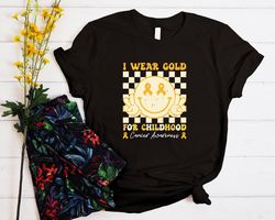 i wear gold for childhood cancer awareness shirt, child cancer gift, mom of a warrior, gold cancer ribbon outfit