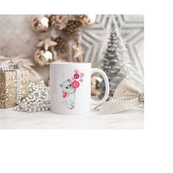 retro christmas cat coffee mug gift, vintage christmas gift for cat lover, mid century modern pink christmas decor, gift