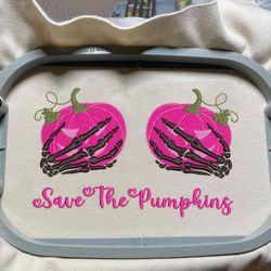 save the pumpkins embroidery machine design, pink ribbon embroidery machine design, halloween spooky embroidery design