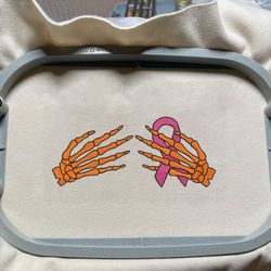 skeleton hand embroidery design, support cancer embroidery design, in october we were pink embroidery design, pink ribbon embroidery design