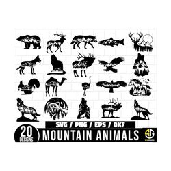 mountain animals svg bundle, bear svg, moose svg, wolf svg, deer svg, wildlife svg, camping svg, outdoors svg, dog svg